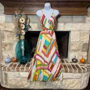 Suncoo Paris Robe Cya Multicolor Pleated Midi Sundress